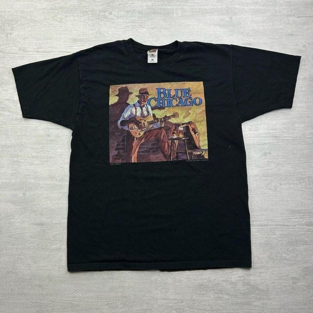 Vintage Blue Chicago Shirt Mens XL Black Clark St Rambler Art John Carroll Doyle